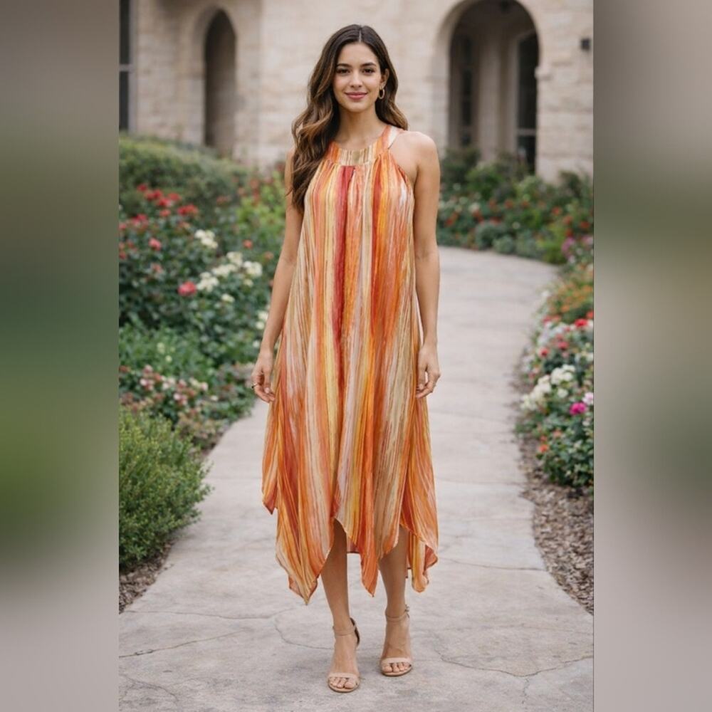 C Est. 1946 Elegant Orange Striped Hankerchief Dress Sz S #1584